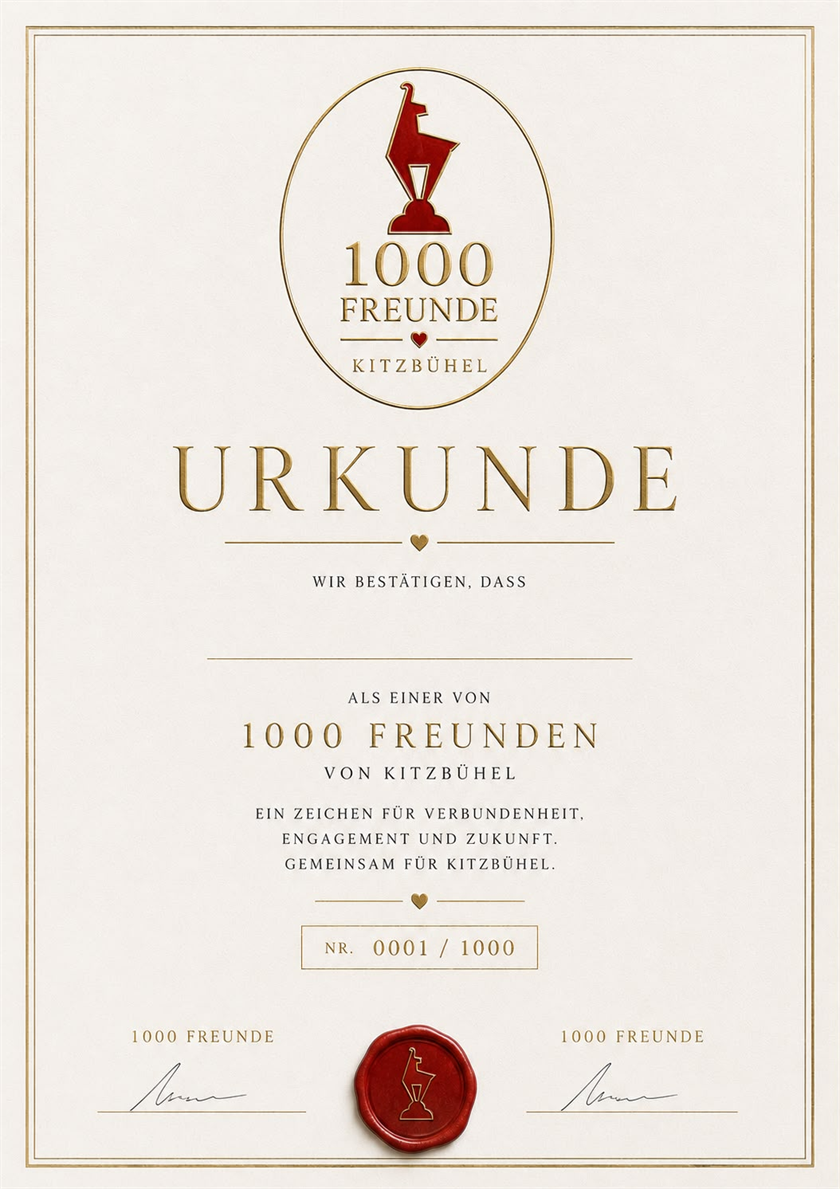 Urkunde der 1000 Freunde Kitzbühel, Nr. XXXX von 1000